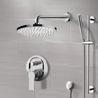 Shower Faucet Chrome Shower Set With Rain Shower Head and Hand Shower Remer SFR70